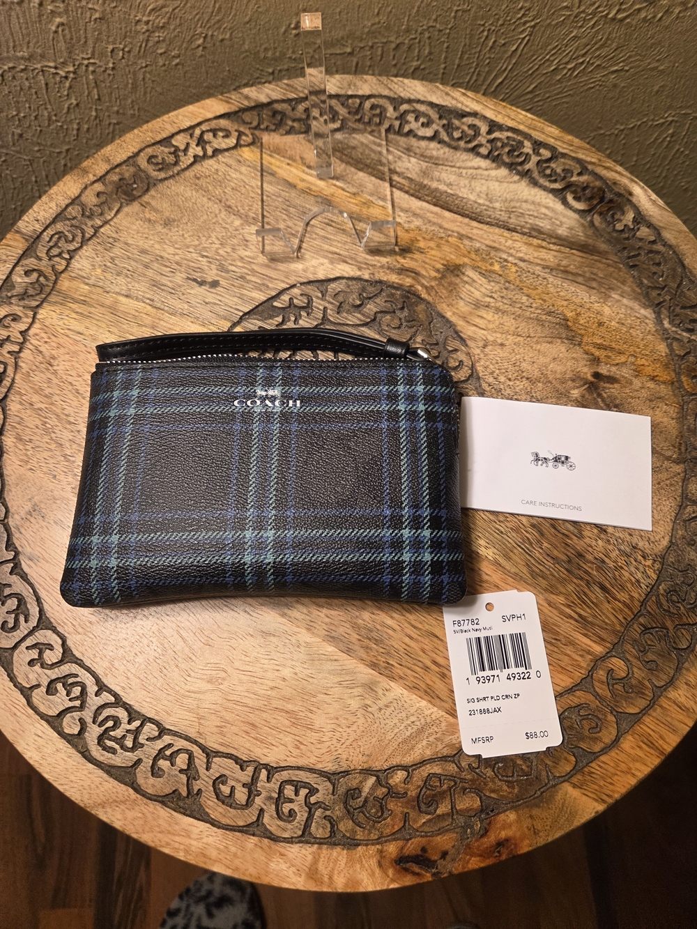 Coach  Blue Plaid Zip Pouch NWT
